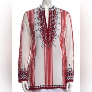 $350 NEW Tory Burch Red and White Embroidered Tunic SIZE 4